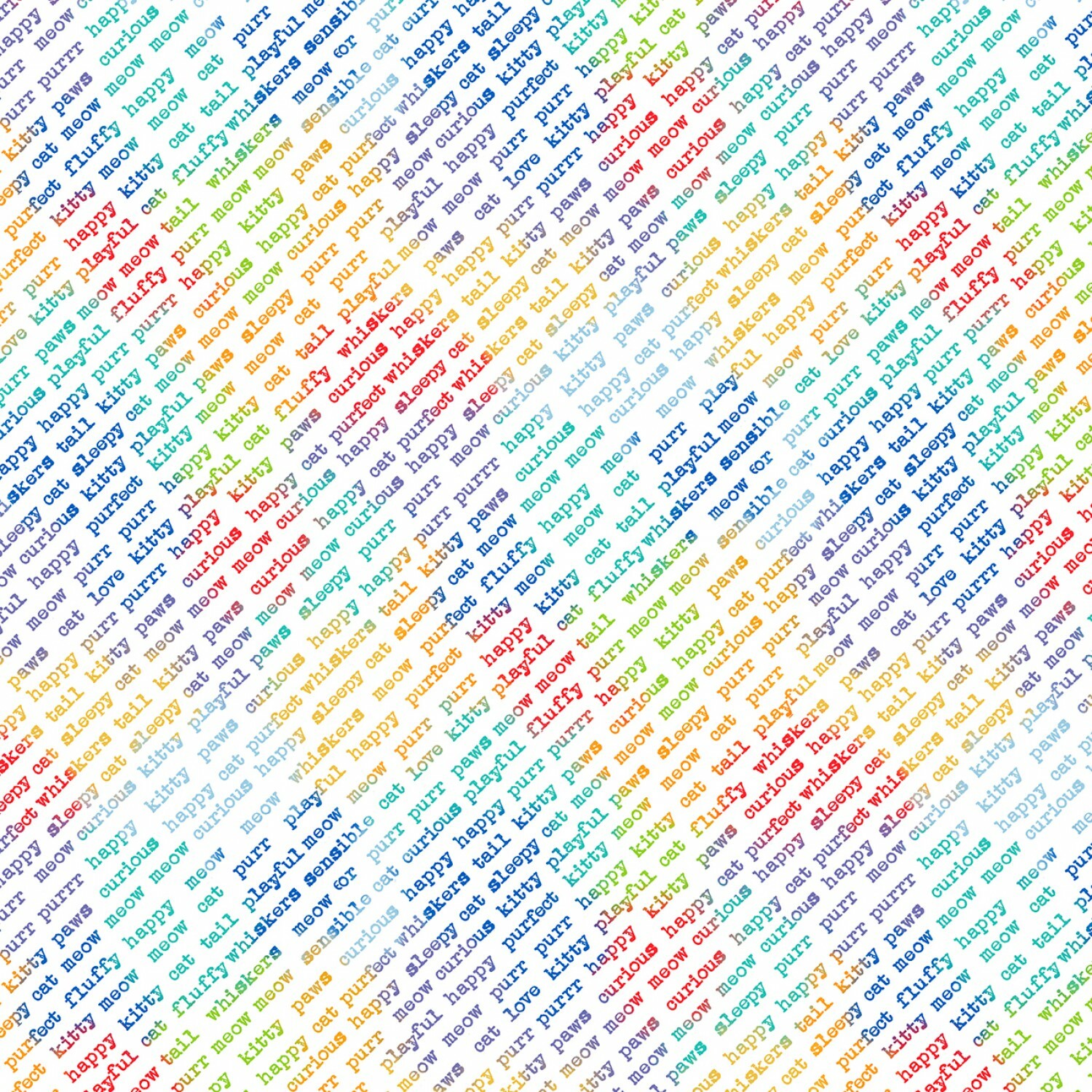 Feeline Good - Rainbow Diagonal Words on White - 1/2m cut 57444
