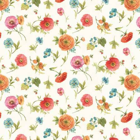 Roots of Love - Ivory Floral Toss - 1/2m cut 57425
