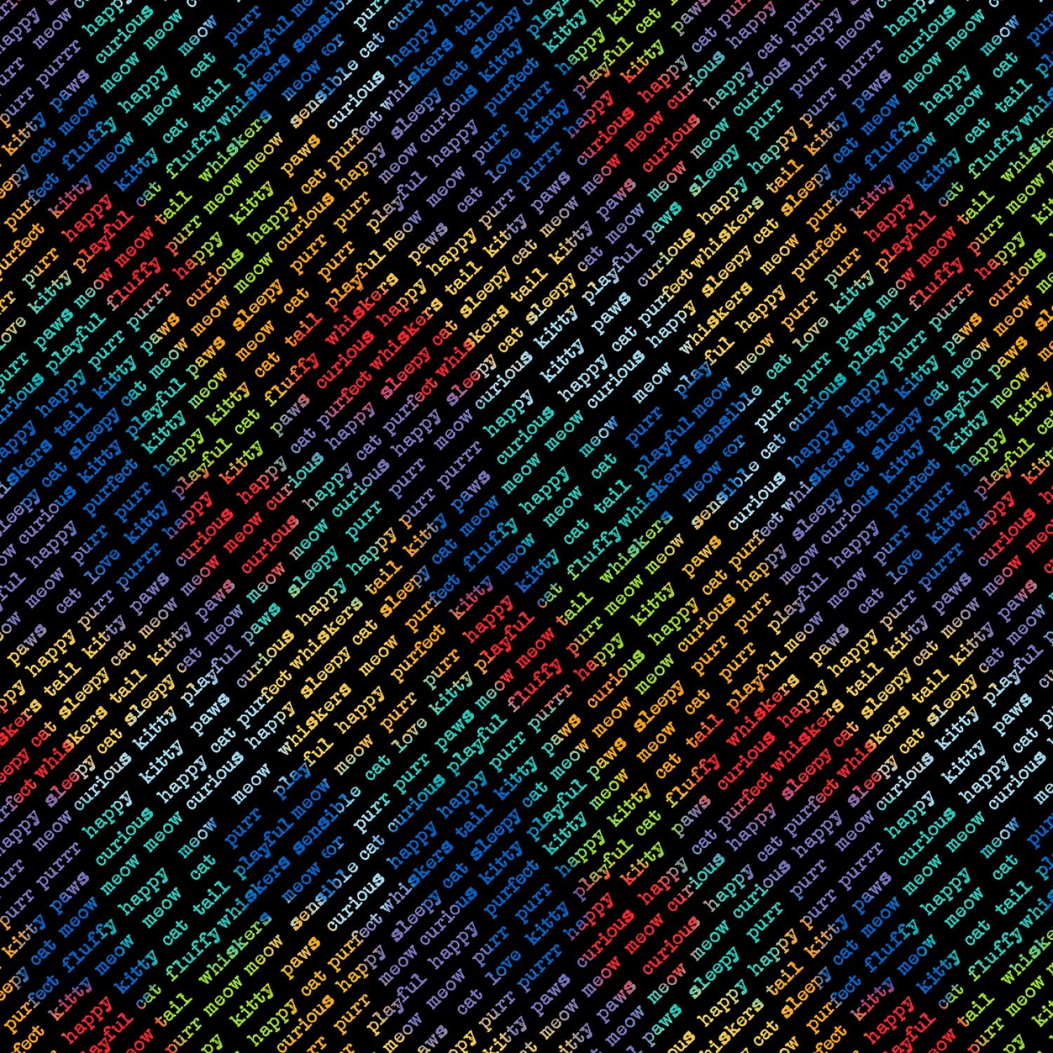 Feeline Good - Rainbow Diagonal Words on Black - 1/2m cut 57445