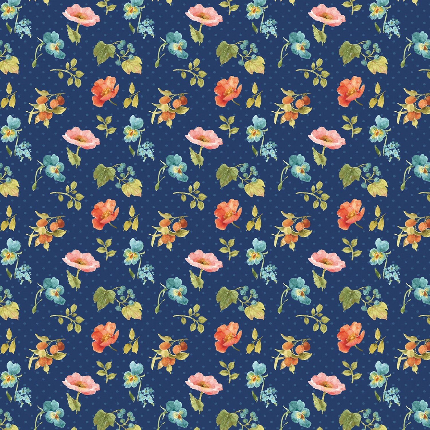 Roots of Love - Navy Small Floral - 1/2m cut 57428