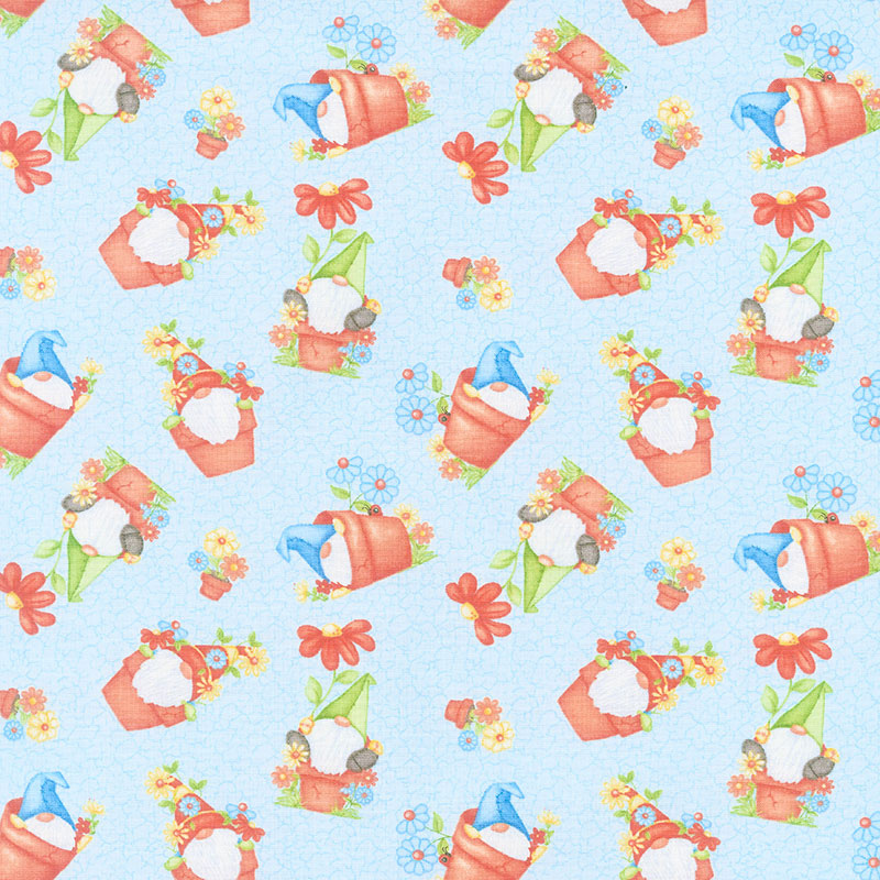 Gnomes in Flower Pots - Gnome Is Where Your Garden Grows - 1/2m cut 57533