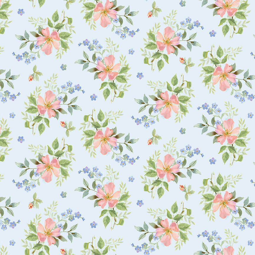 Flowers on Blue - Garden Inspirations - 1/2m cut