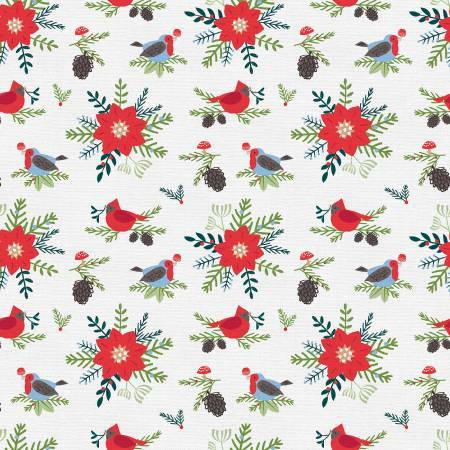 Gnome Noel - Poinsettias on White - 1/2m cut 57596