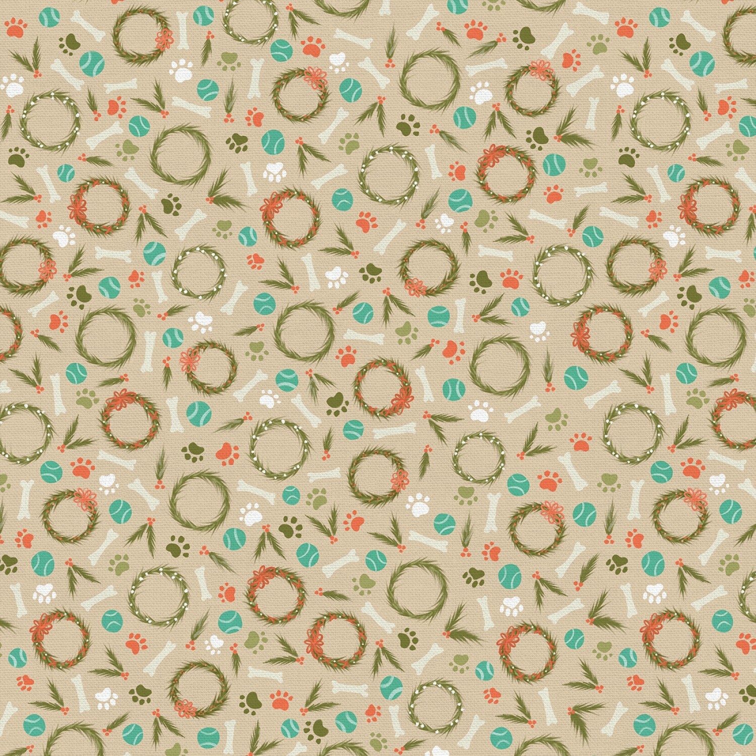 Happy Howlidays - Wreaths on Tan - 1/2m cut 57604