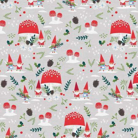 Gnome Noel - Gnome Village on Grey - 1/2m cut 57594