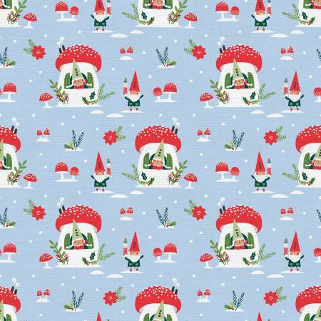 Gnome Noel - Gnome House on Blue - 1/2m cut 57591