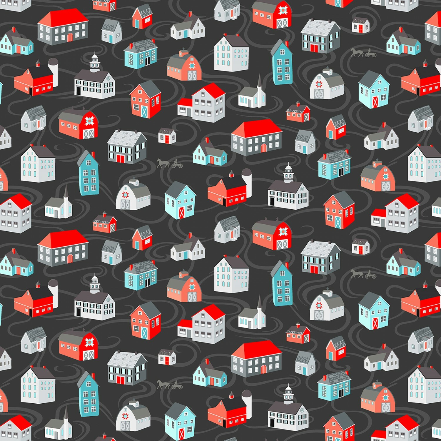 Winter Village - Charcoal Village - 1/2m cut 57605