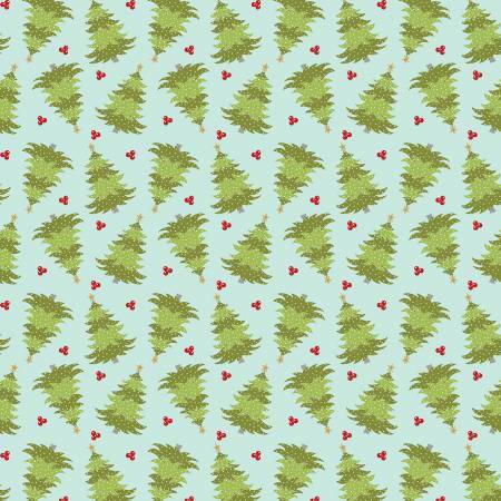 Light Teal Christmas Farm Fresh Trees - Heart and Home - 1/2m cut 57621