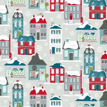 Light Grey Christmas Home Town Village - Heart and Home - 1/2m cut 57617