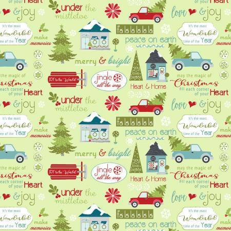 Light Green Christmas Sentiments - Heart and Home - 1/2m cut 57618