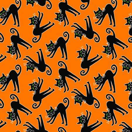 Here We Glow - Cats on Orange - GLOW IN THE DARK - 1/2m cut 57668