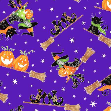 Here We Glow - Witches on Purple - GLOW IN THE DARK - 1/2m cut 57670