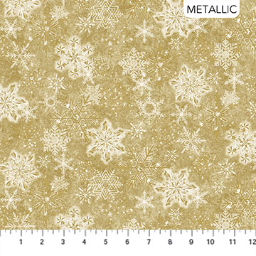 White Christmas - Snowflakes On Gold - 1/2m cut 57703