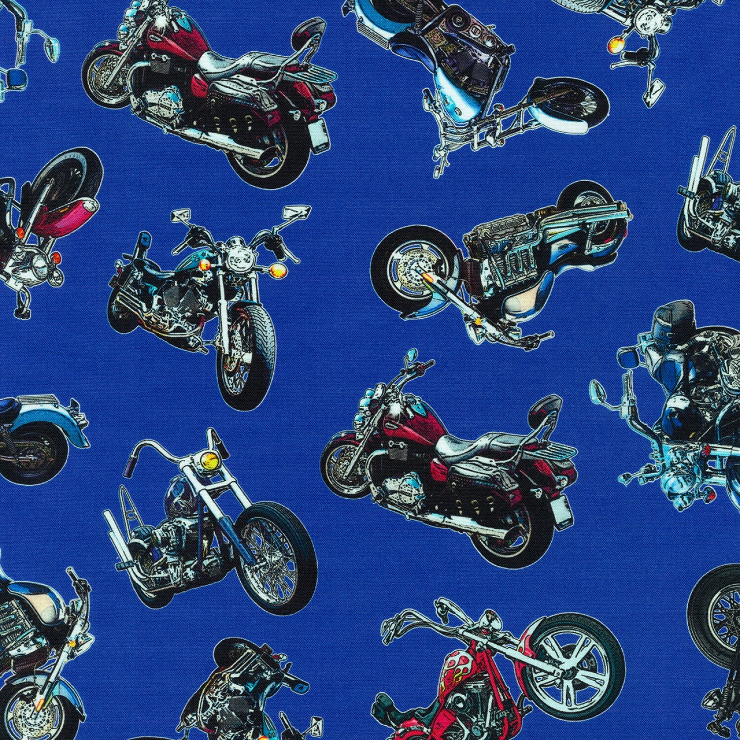 On the Road - Motorcycles on Royal Blue - 1/2m cut 57737