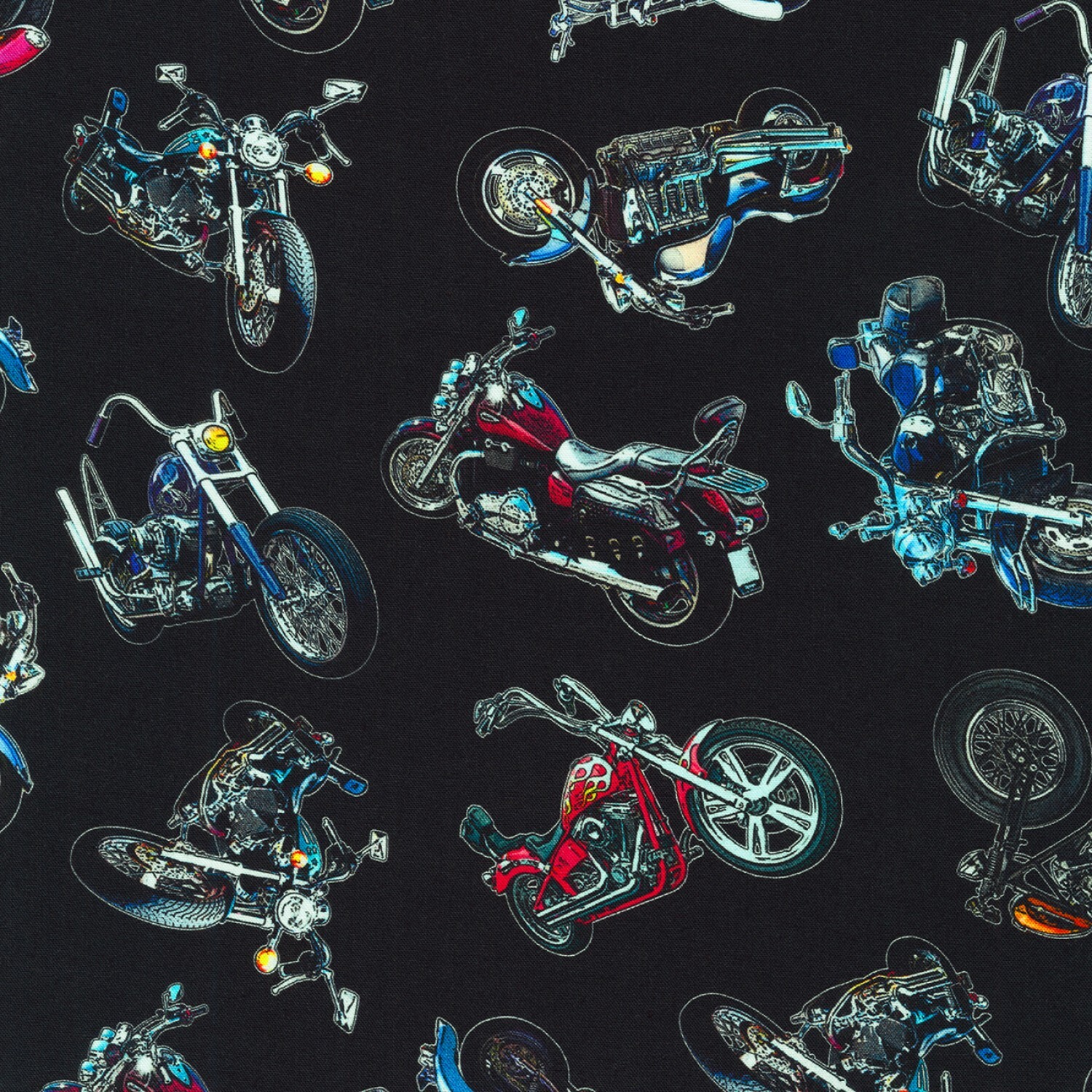 On the Road - Motorcycles on Black - 1/2m cut 57736