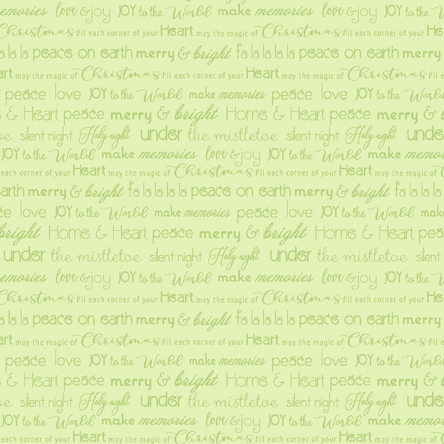 Light Green Christmas Words - Heart and Home - 1/2m cut 57738