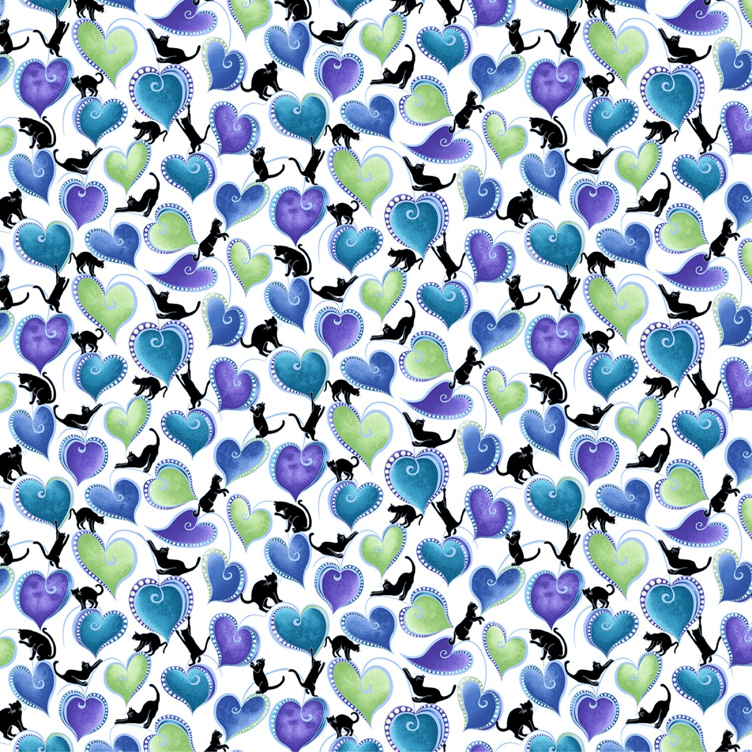 Catitude - Singing the Blues - Coloured Hearts and Cats - 1/2m cut 57740
