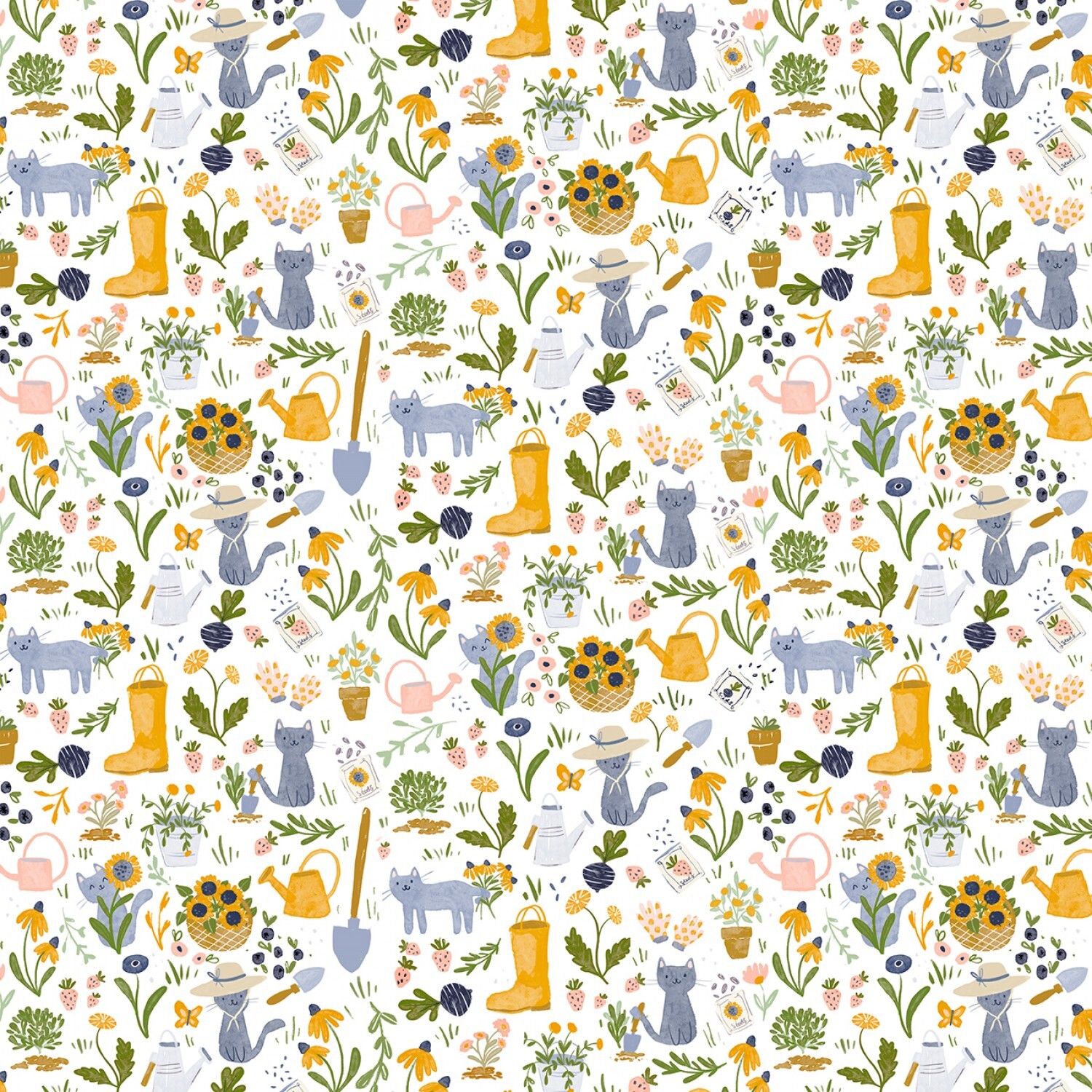 Meant to Bee - White Gardening Cats - 1/2m cut 57749