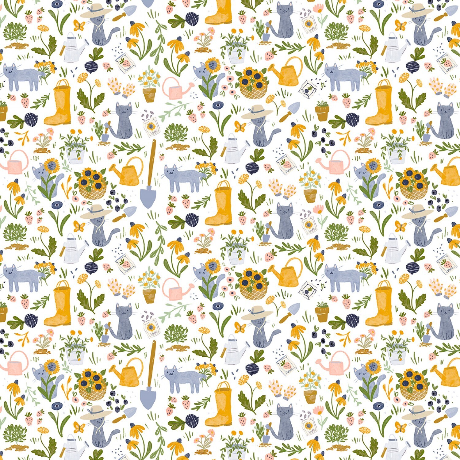 Meant to Bee - White Gardening Cats - 1/2m cut