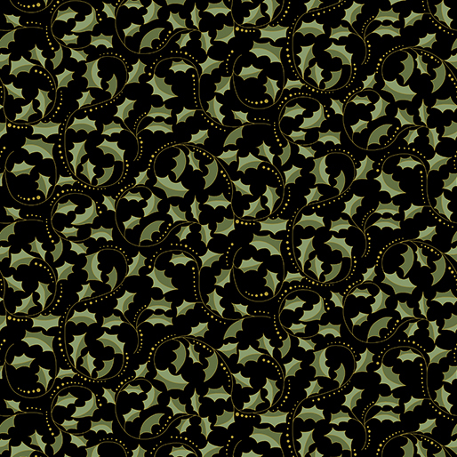 Scroll on Black - Festive Chickadees - 1/2m cut 57760