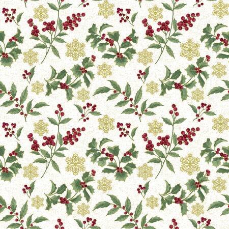 Holly on Cream - Festive Chickadees - 1/2m cut 57757