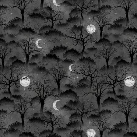 Frightful Night - Grey Trees & Moons - 1/2m cut 57811