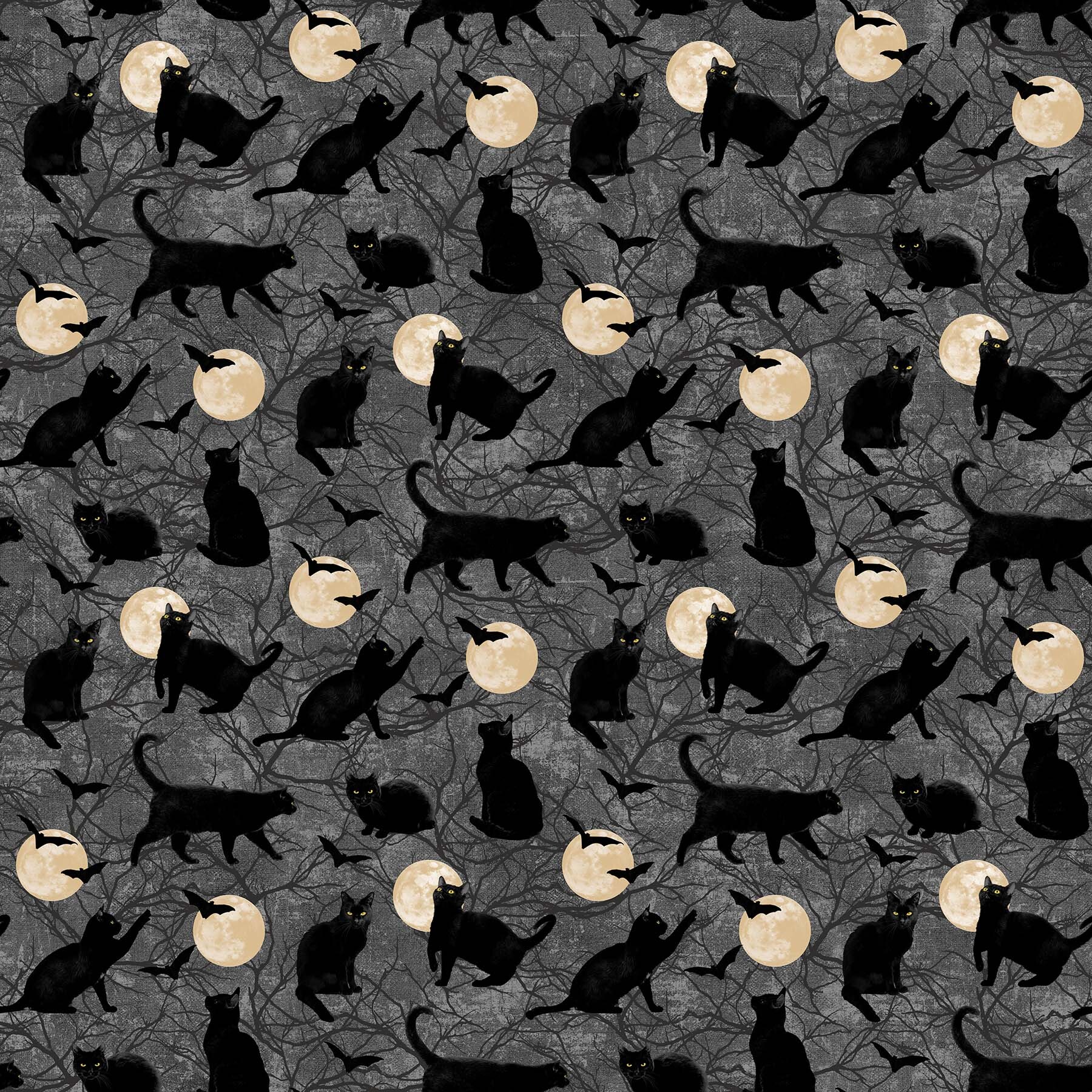Black Cat Capers - Black Cats and Cream Moons - 1/2m cut 57888