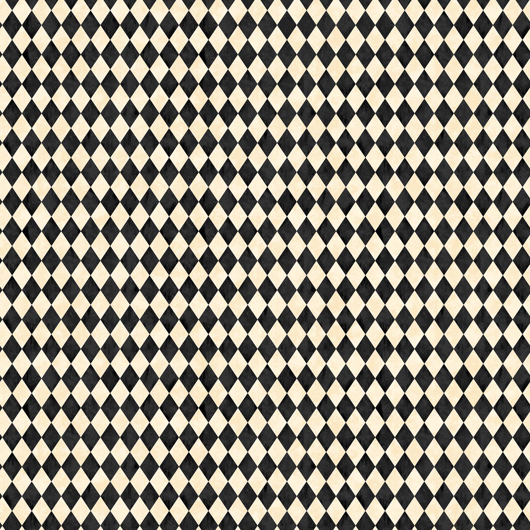 Black Cat Capers - Cream and Black Checkered - 1/2m cut 57892