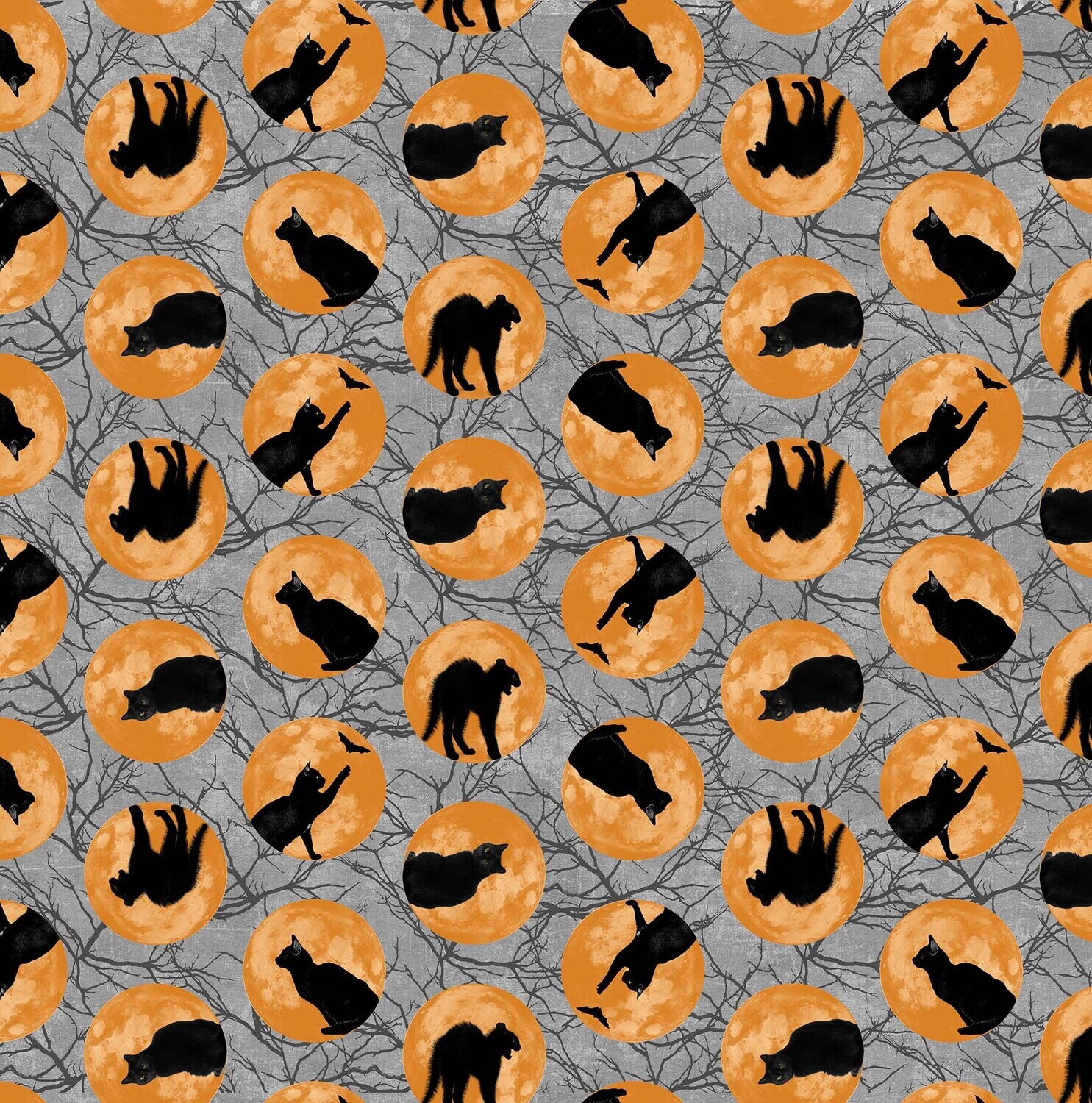 Black Cat Capers - Black Cats and Orange Moons - 1/2m cut