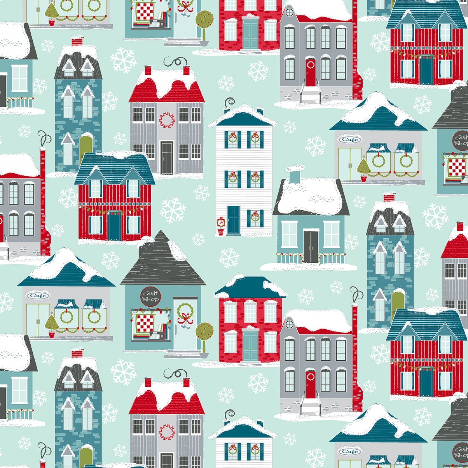 Aqua Christmas Home Town Village - Heart and Home - 1/2m cut 57900