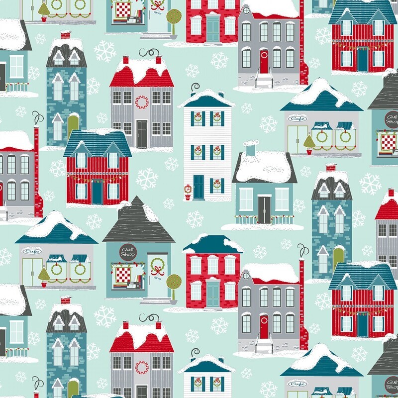 Aqua Christmas Home Town Village - Heart and Home - 1/2m cut