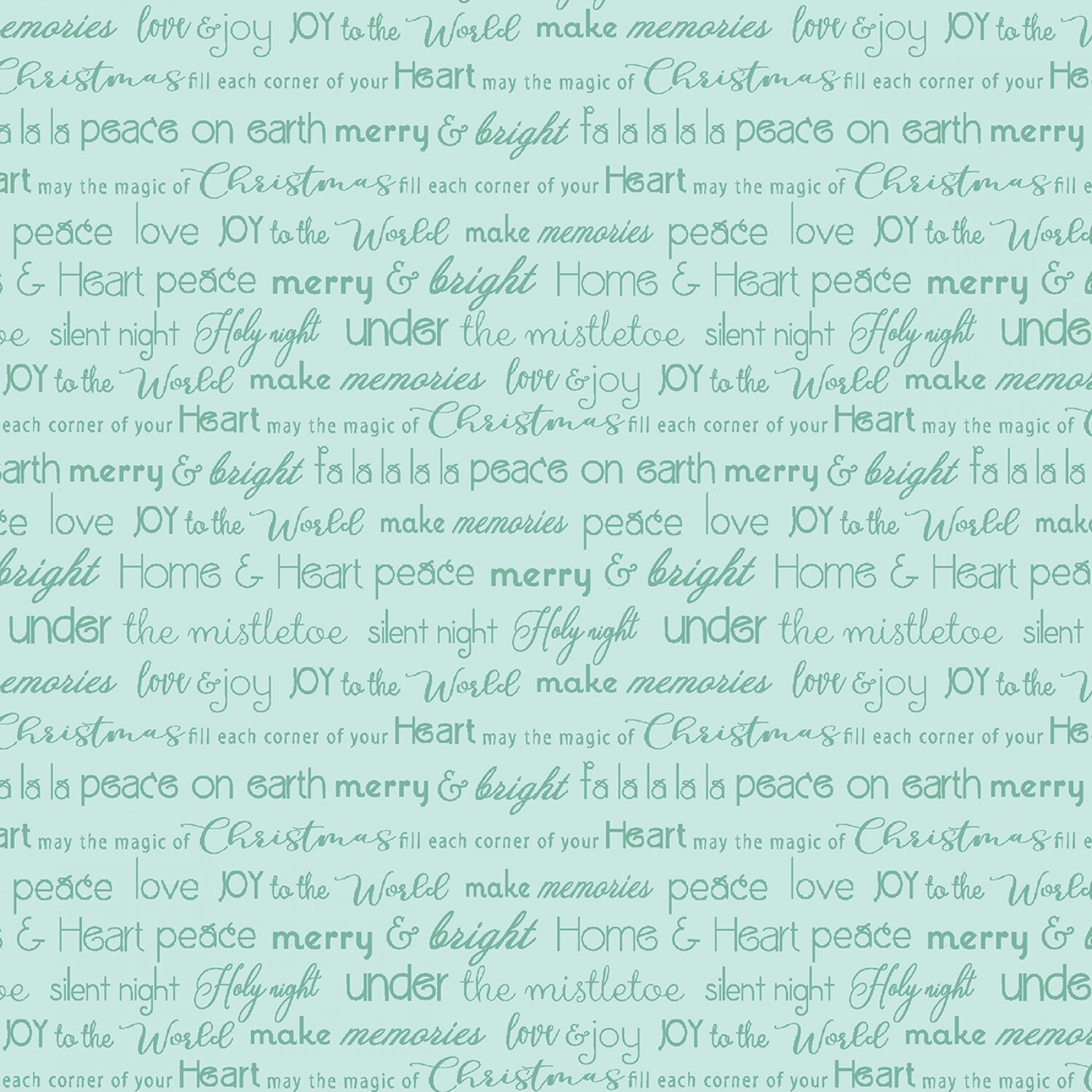 Light Aqua Christmas Words - Heart and Home - 1/2m cut 57897