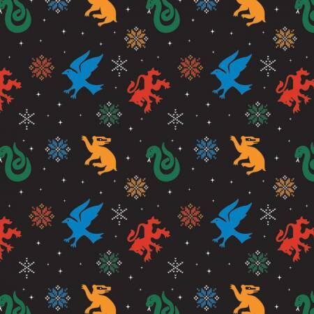 Harry Potter - Snowflakes and House Crests - 1/2m cut