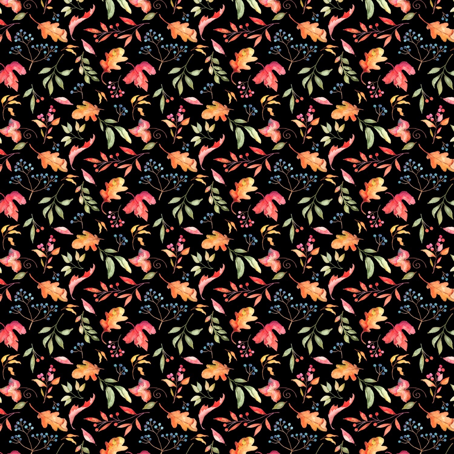 Autumn Day - Black Leaves and Berries - 1/2m cut 57938
