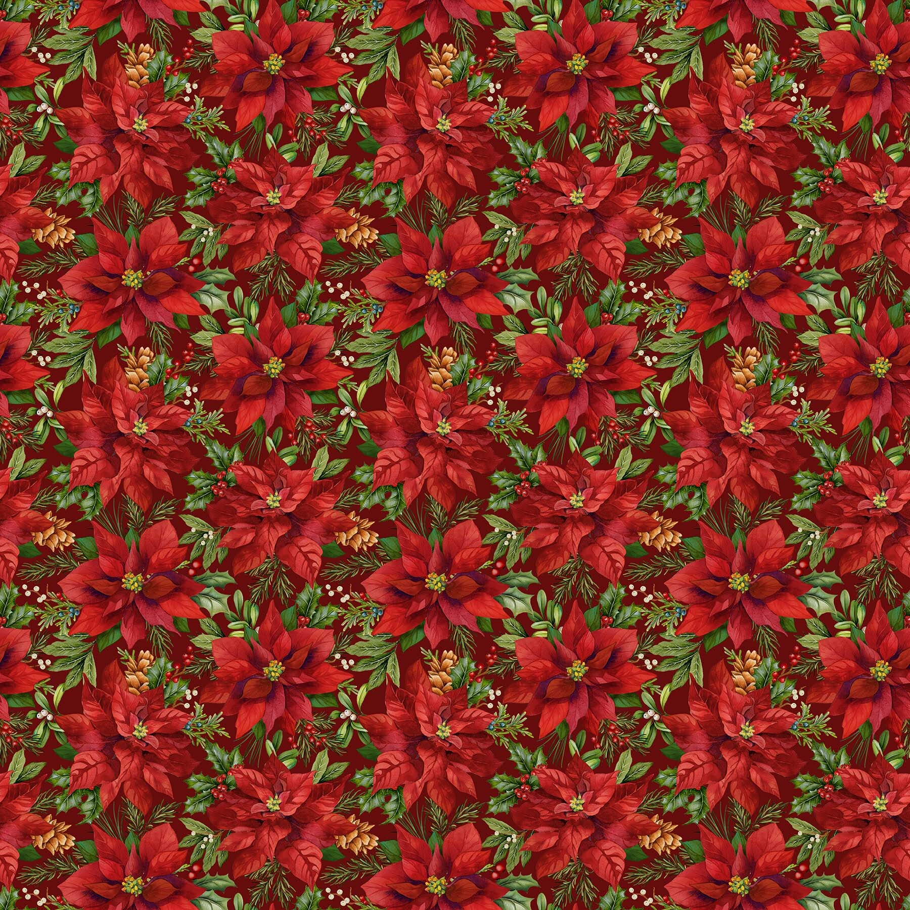 Old Time Christmas - Poinsettias on Red - 1/2m cut 57958