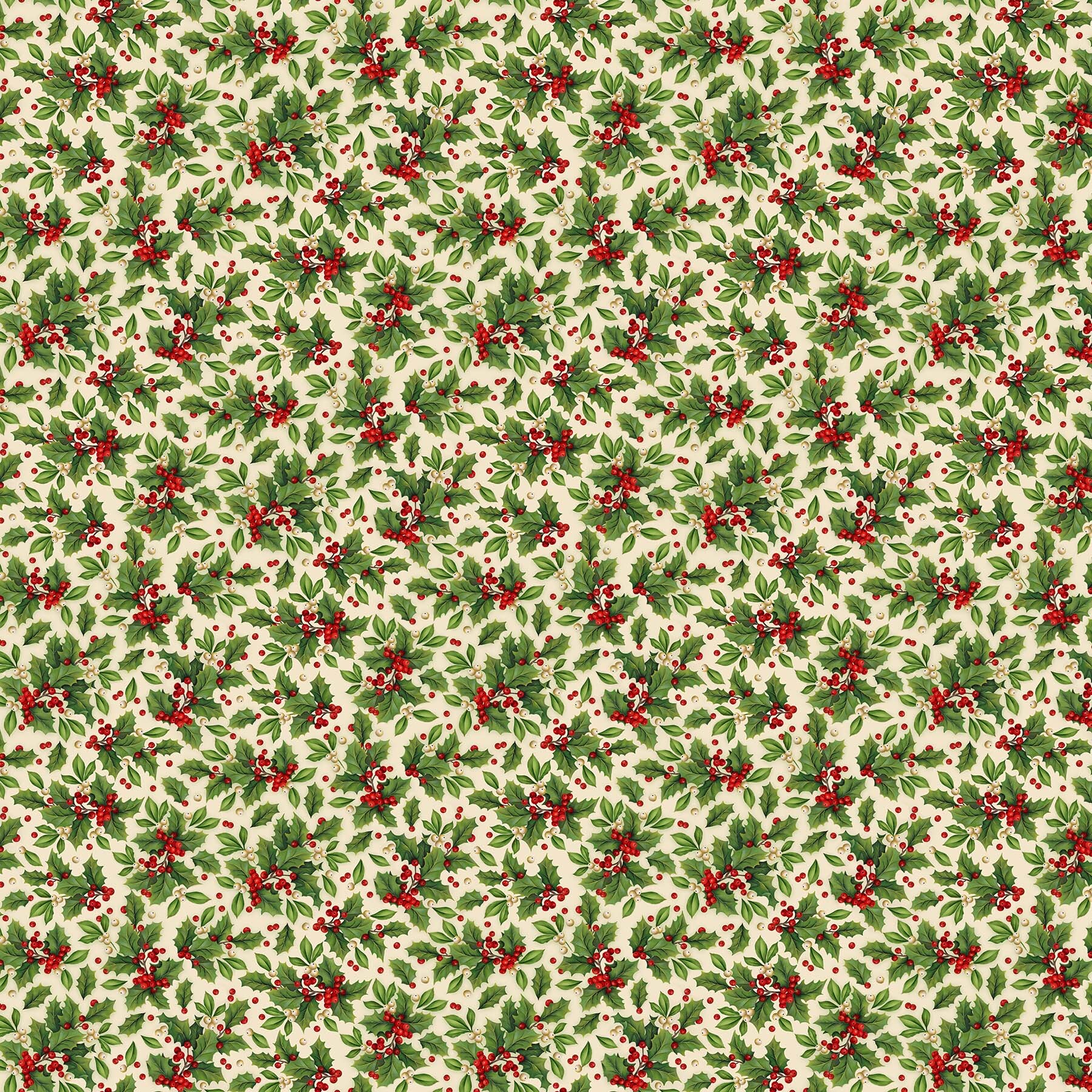 Old Time Christmas - Large Holly on Cream - 1/2m cut 57969