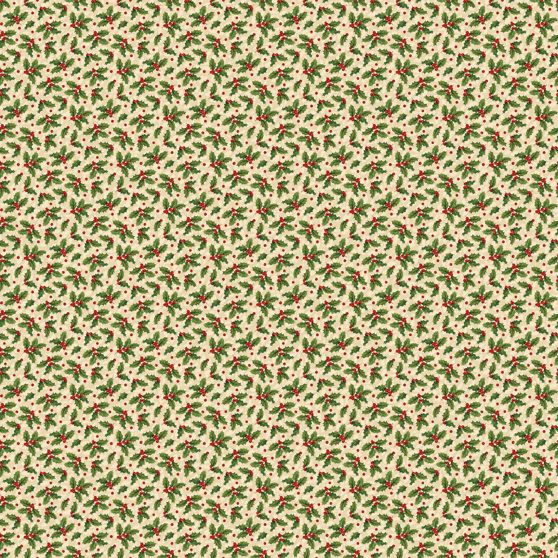 Old Time Christmas - Small Holly on Cream - 1/2m cut 57963