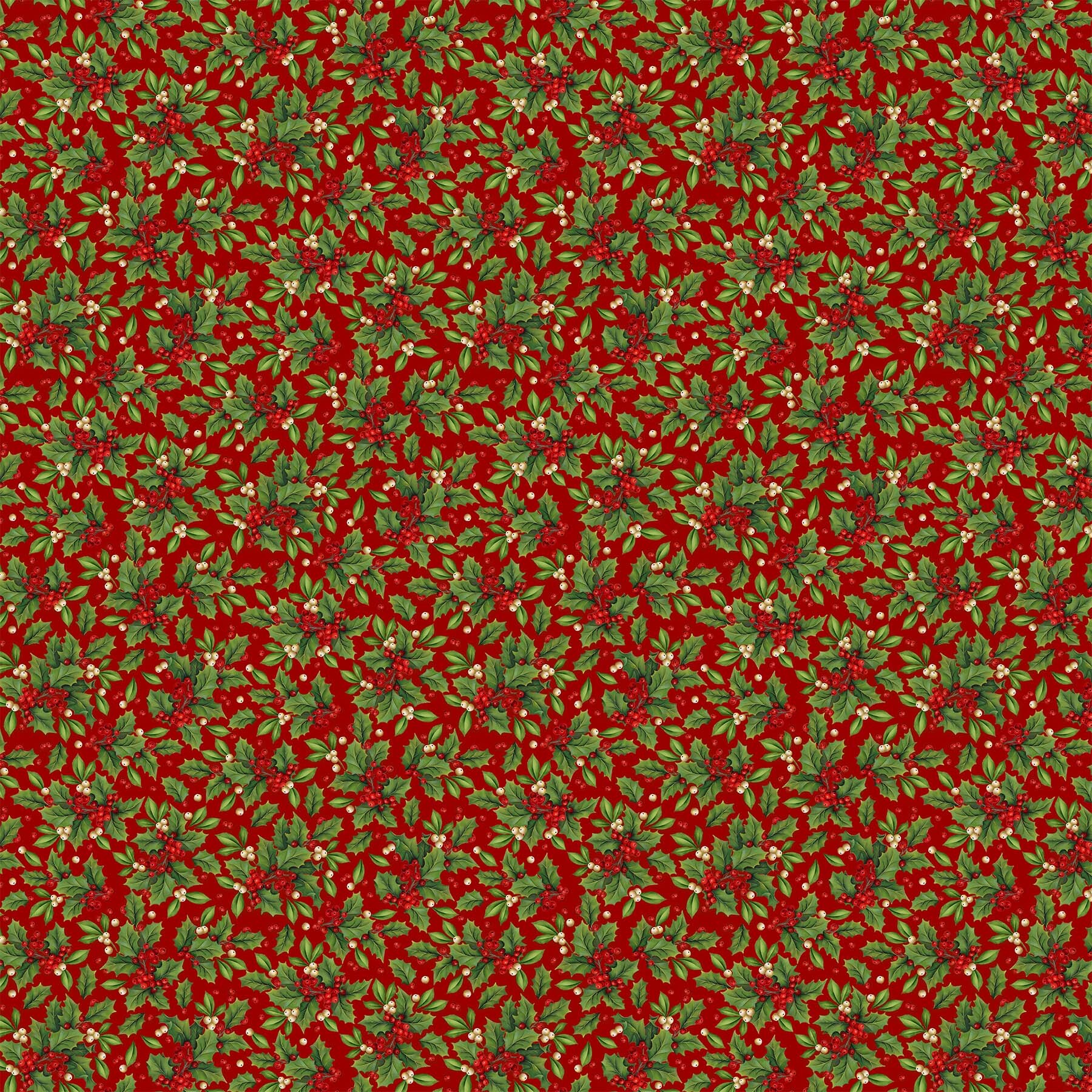 Old Time Christmas - Large Holly on Red - 1/2m cut 57968