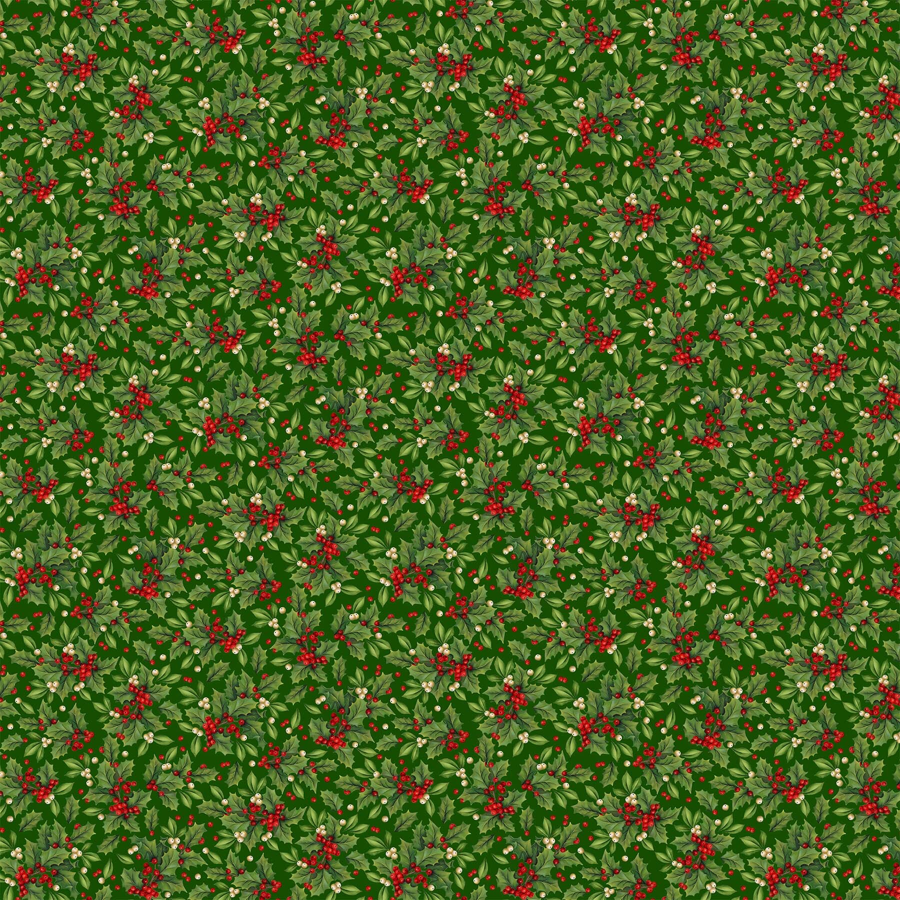 Old Time Christmas - Large Holly on Green - 1/2m cut 57967