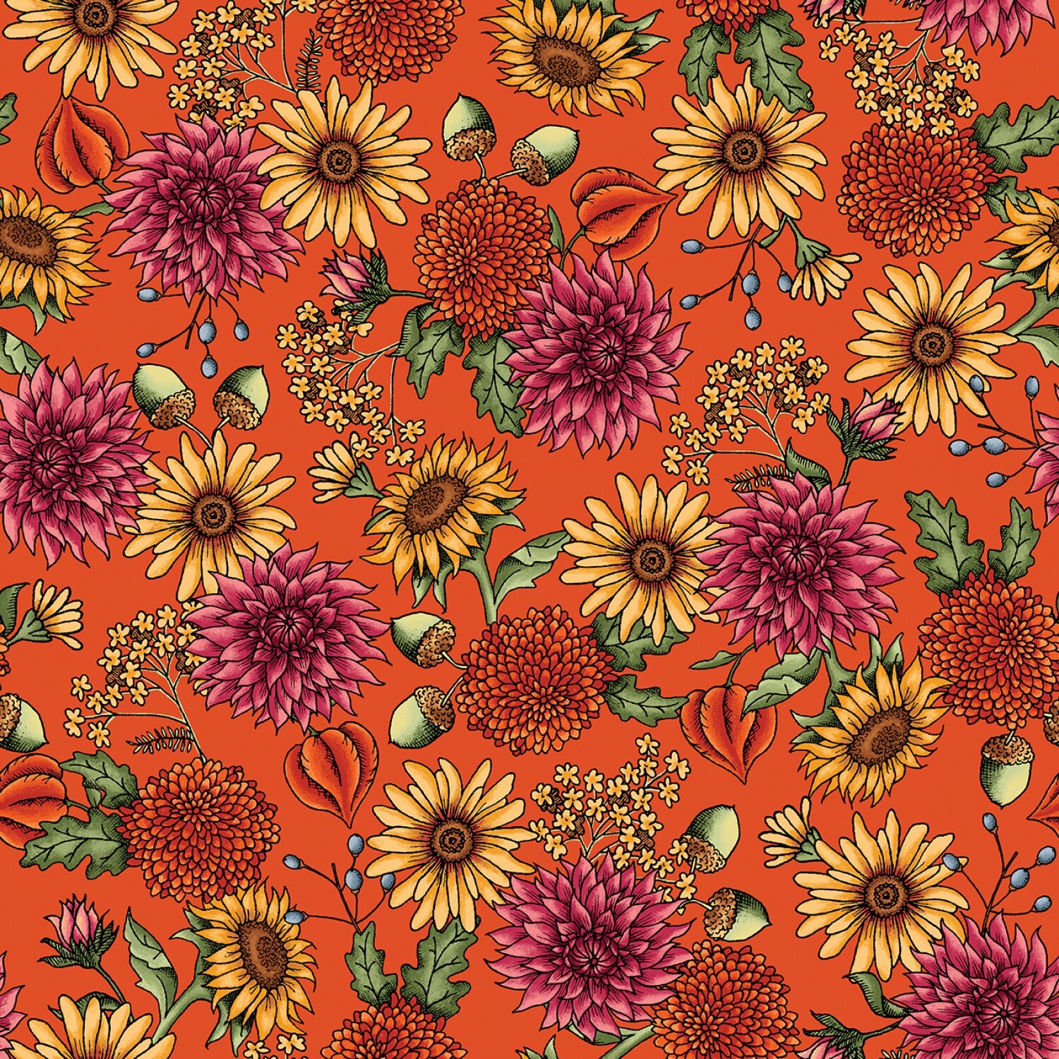 Sweater Weather - Orange Flowers - 1/2m cut 57975