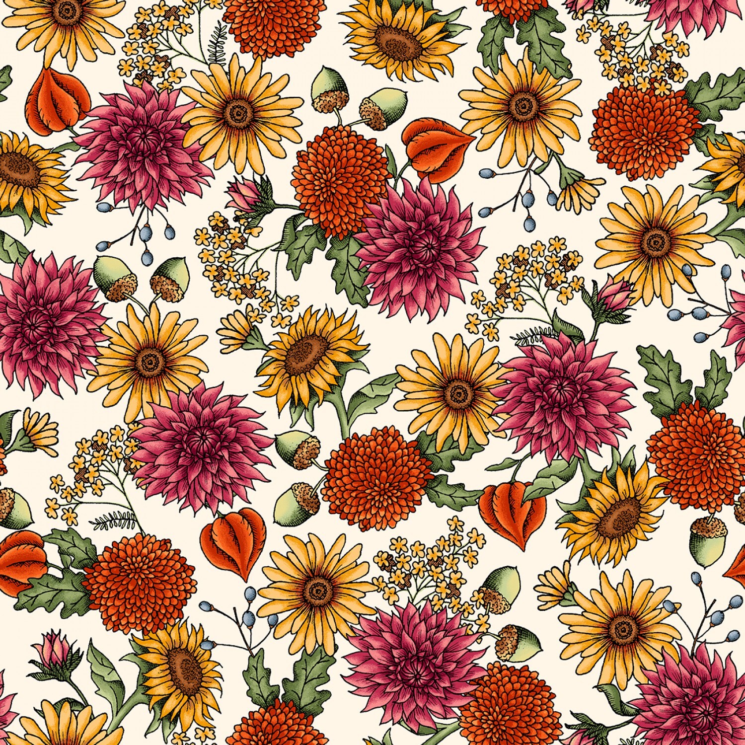 Sweater Weather - Cream Flowers - 1/2m cut 57976