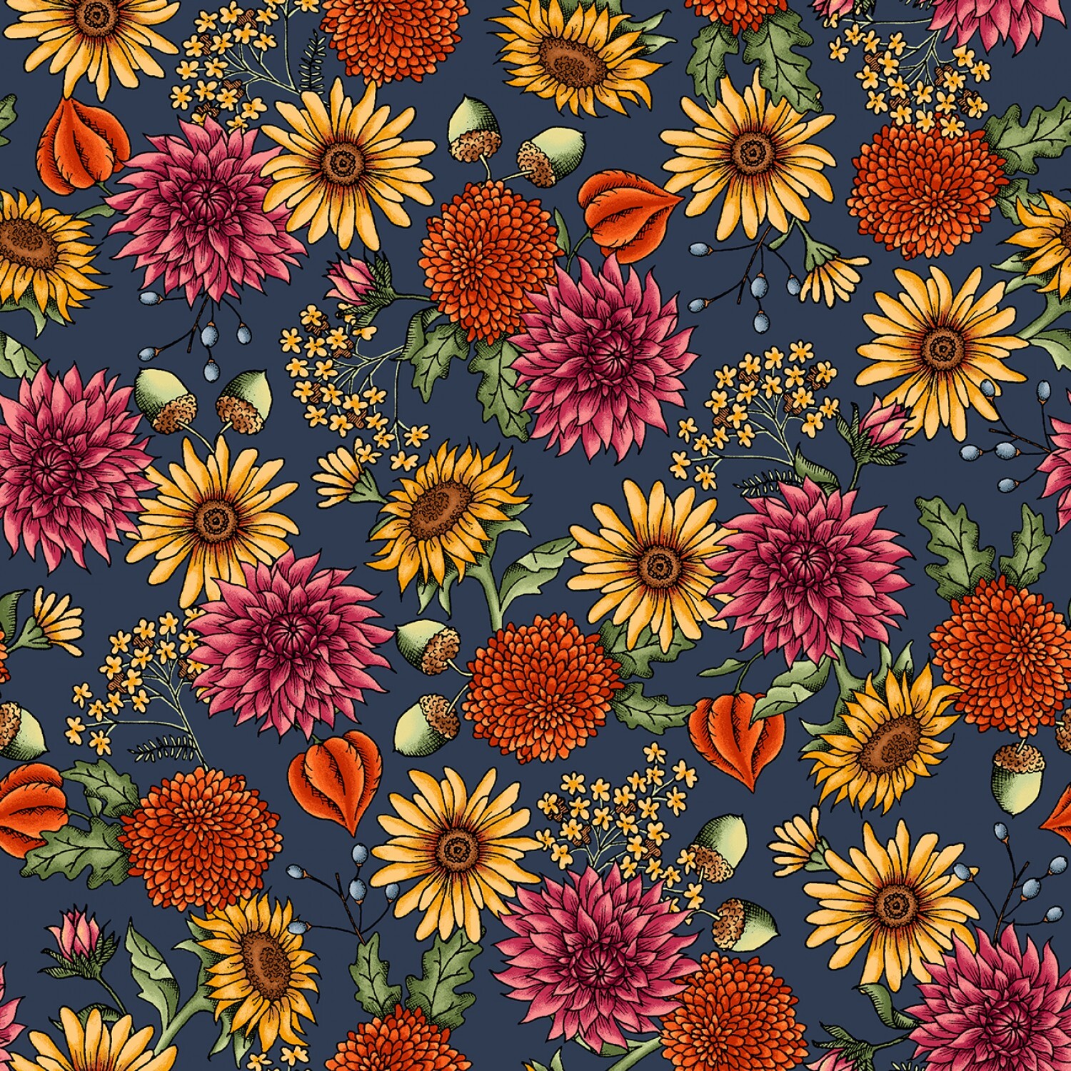 Sweater Weather - Navy Flowers - 1/2m cut 57974