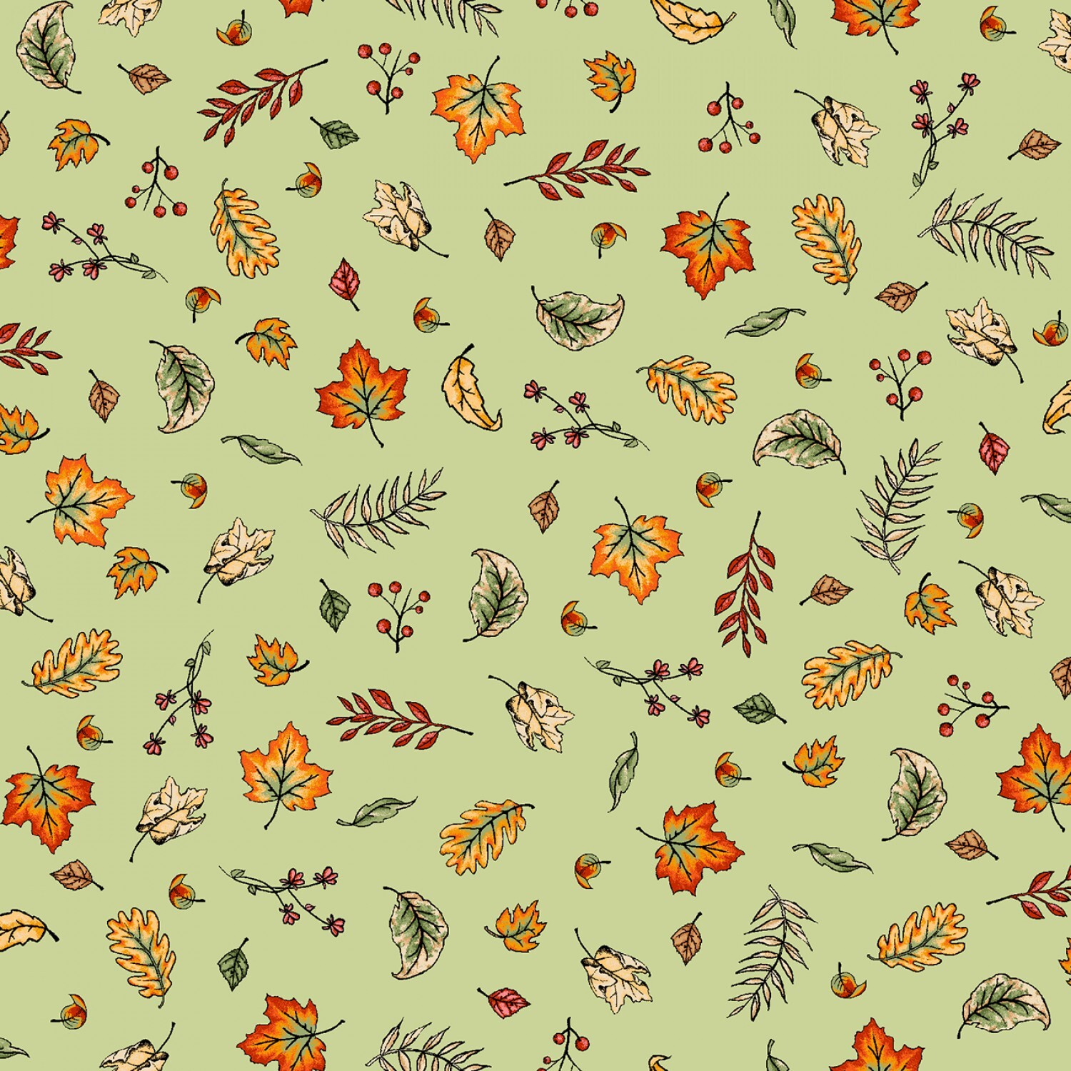 Sweater Weather - Green Blowing Leaves - 1/2m cut 57982