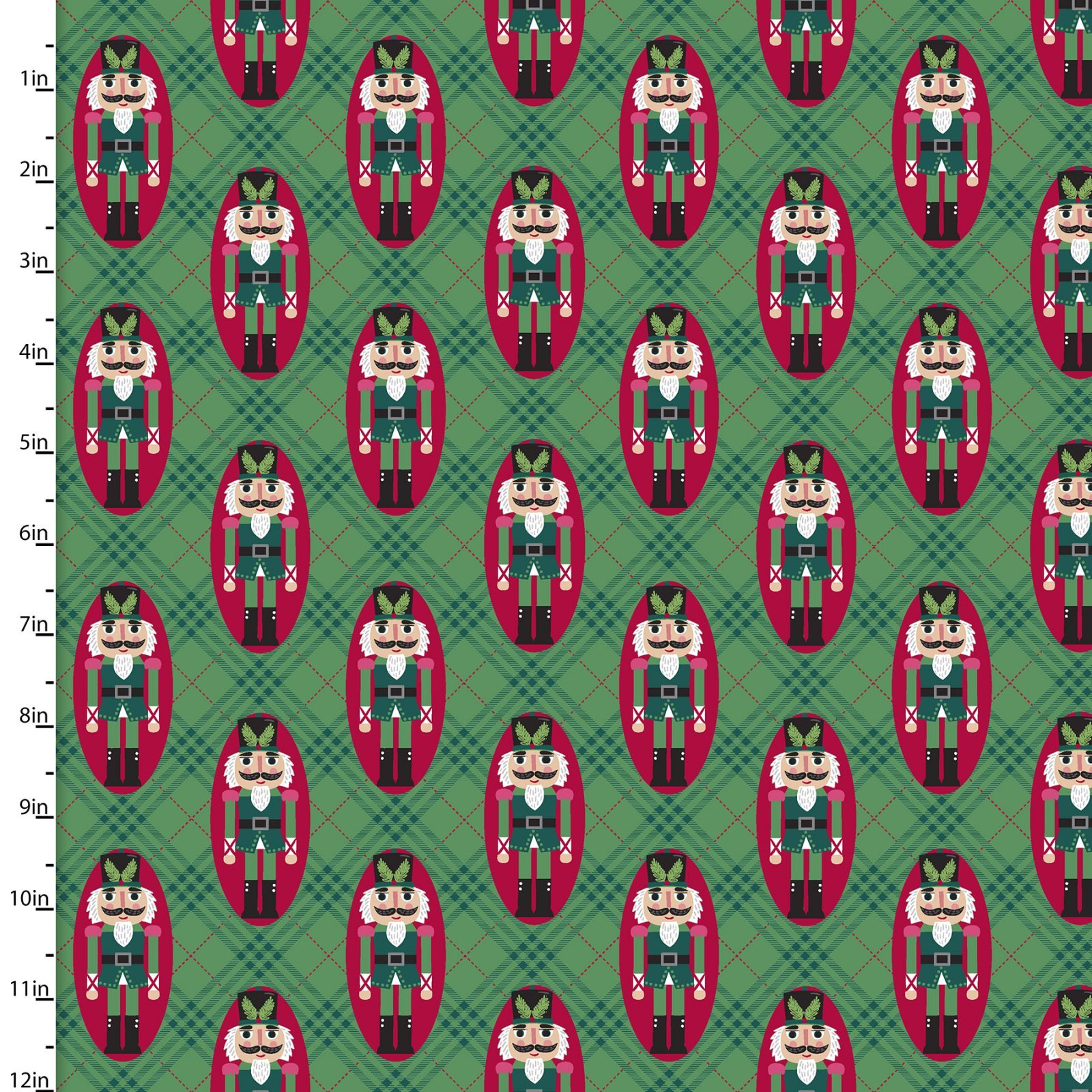 Holiday Wonder - Nutcrackers on Green Plaid - 1/2m cut 58000