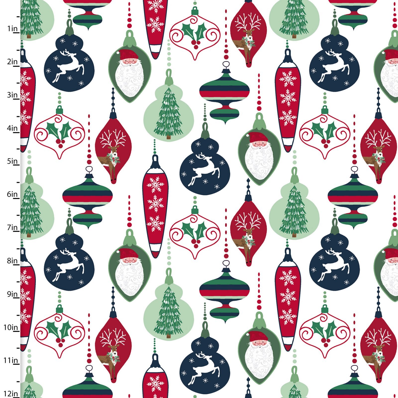 Believe - Vintage Ornaments on White - 1/2m cut 58003
