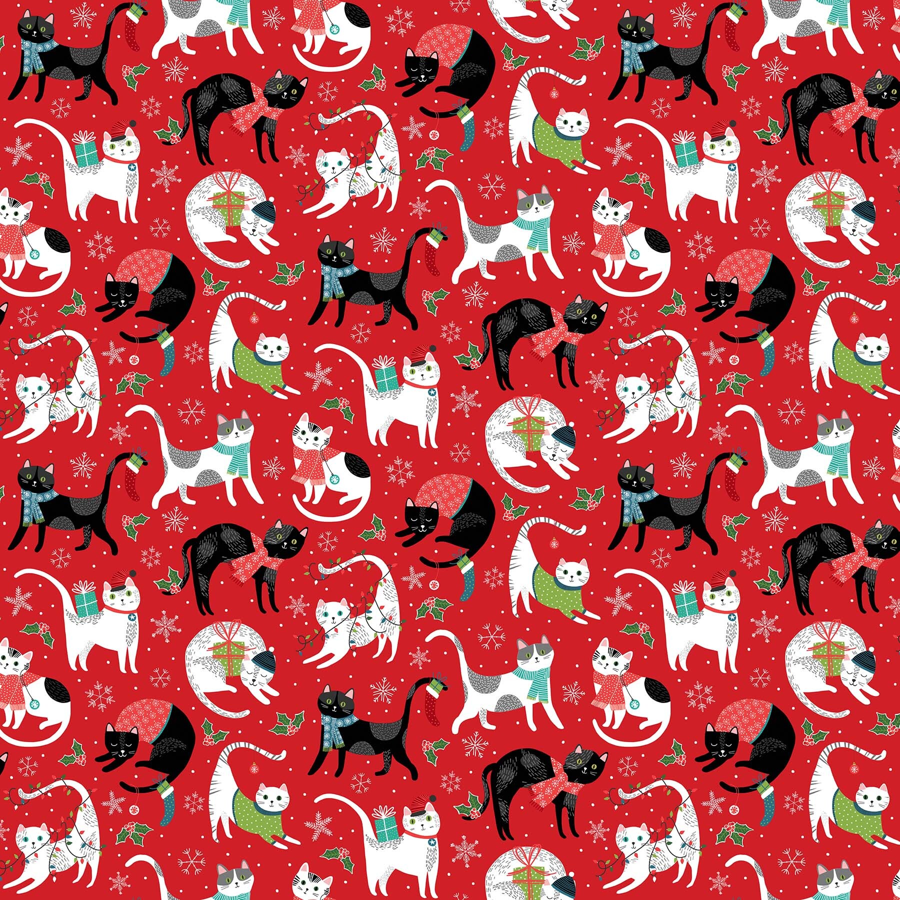Santa Paws - Red Allover Cats - 1/2m cut 58019
