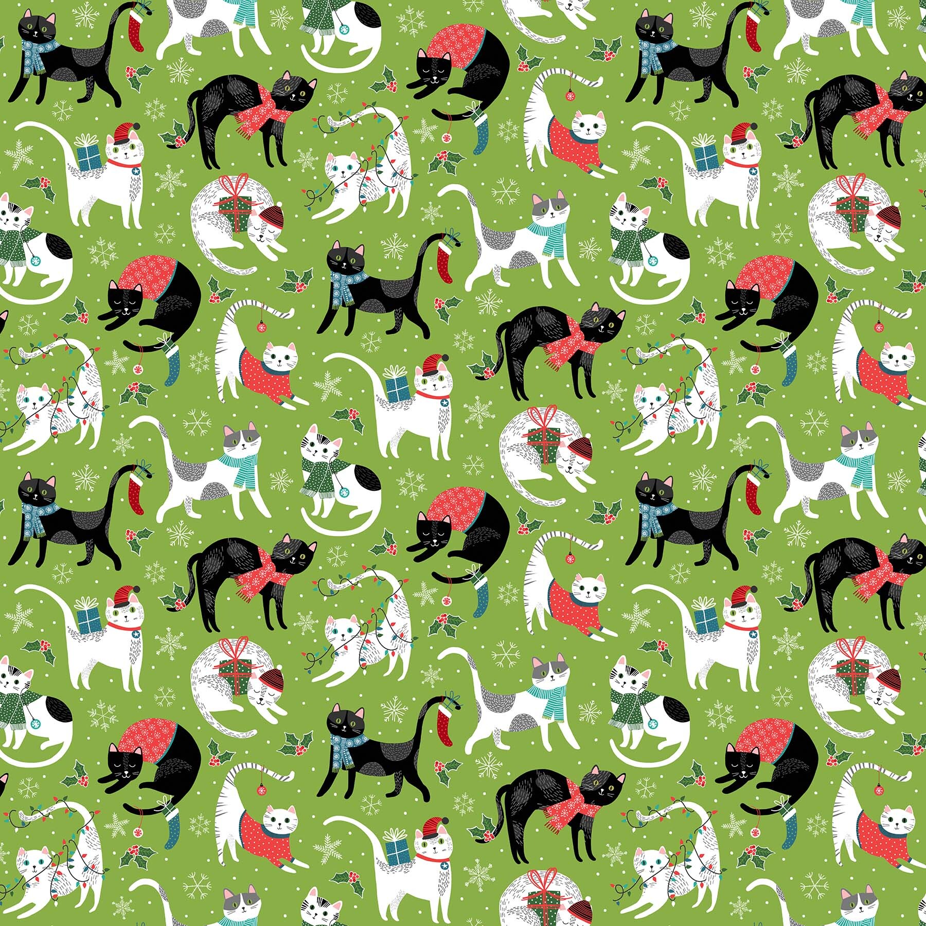 Santa Paws - Green Allover Cats - 1/2m cut 58020