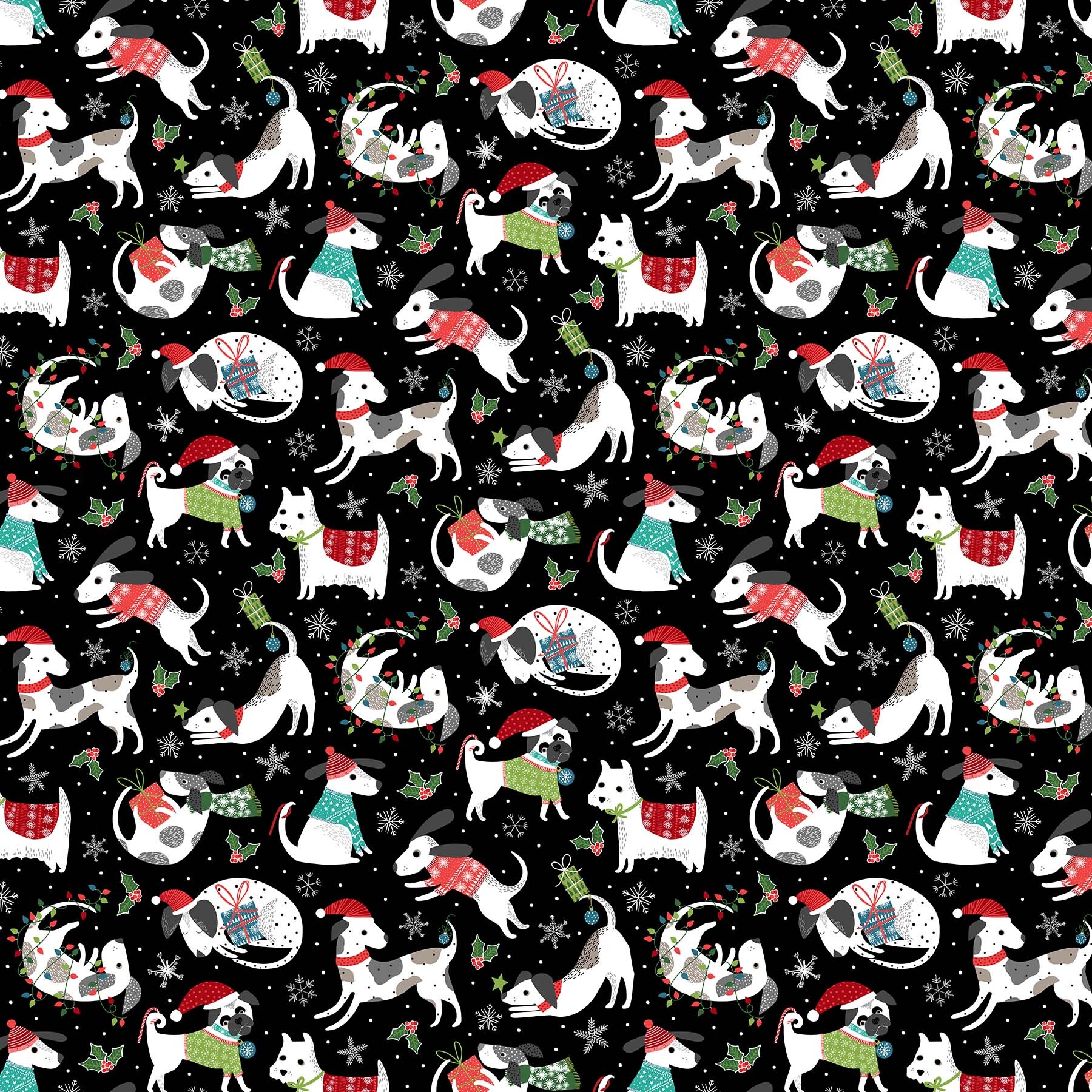 Santa Paws - Black Allover Dogs - 1/2m cut 58023