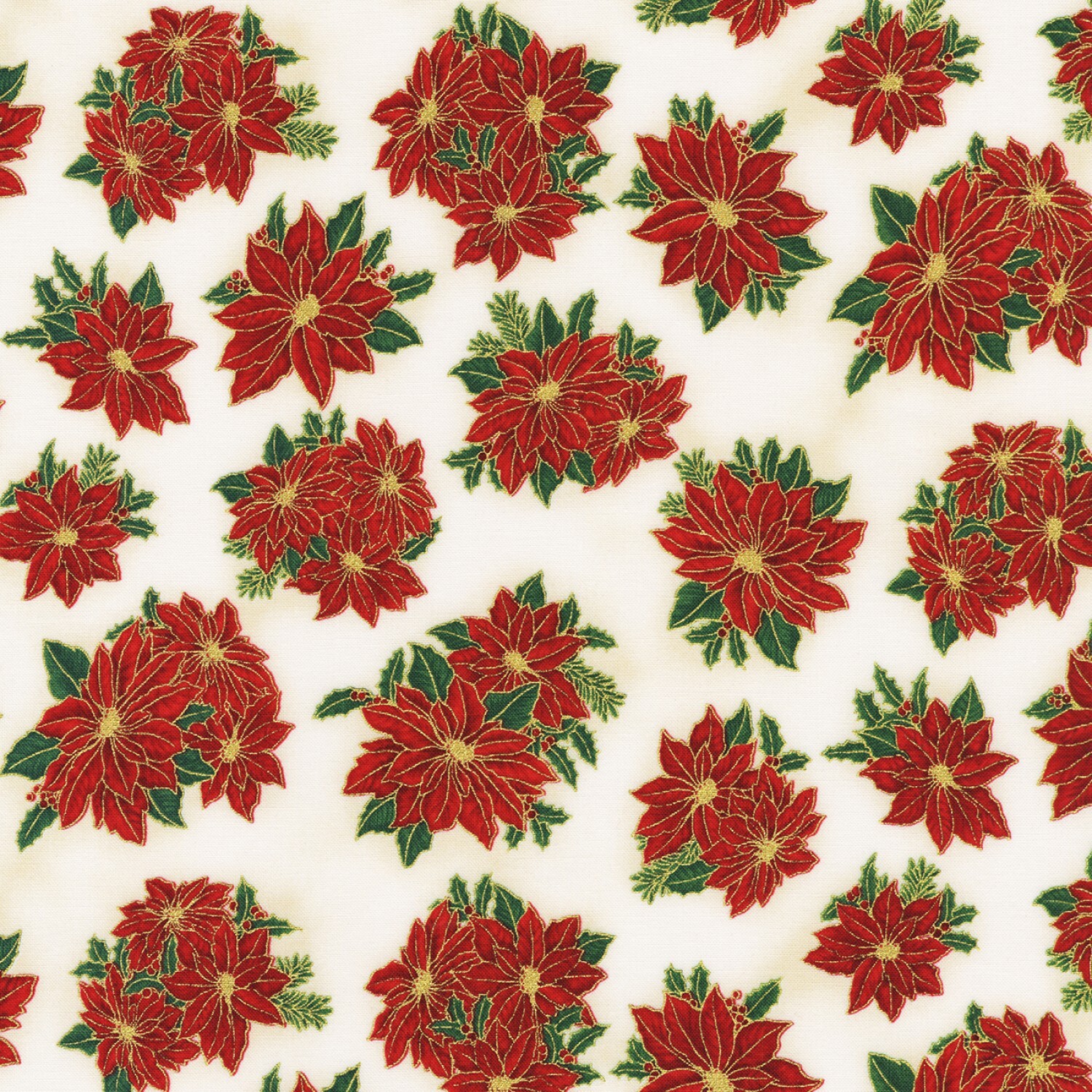 Holiday Charms - Poinsettias on Cream - 1/2m cut 58040