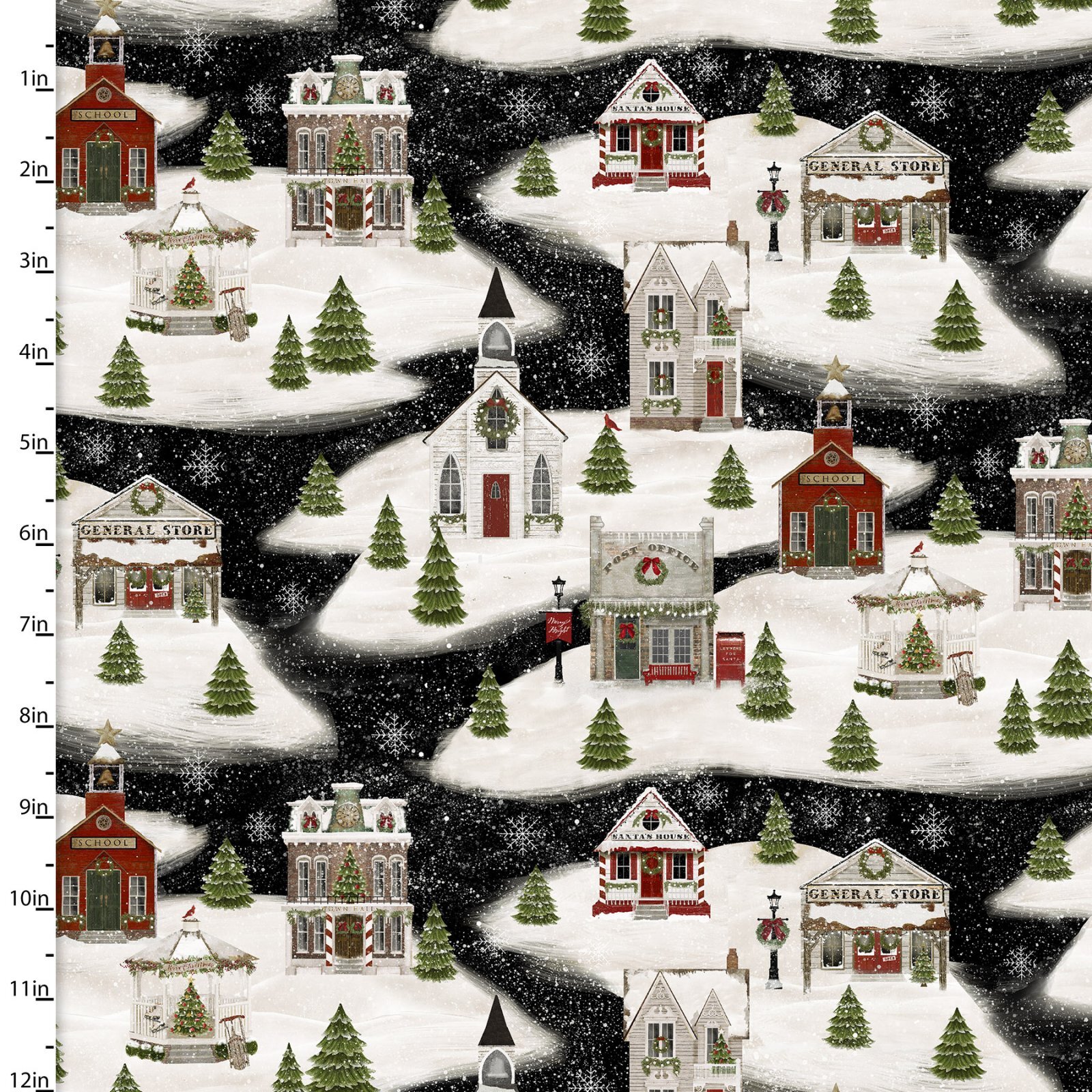 Home for the Holidays - Houses on Black - 1/2m cut 58062